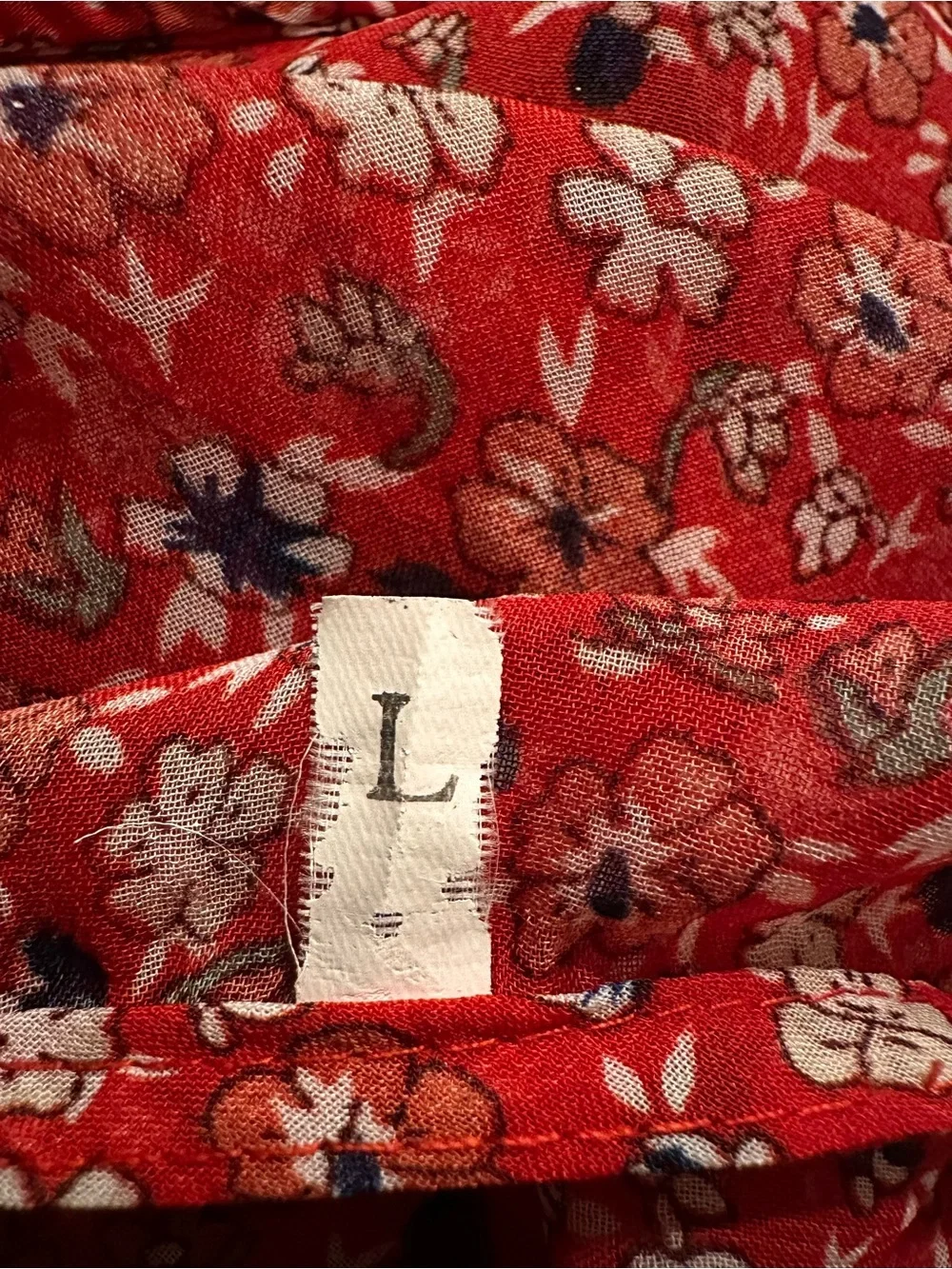 Red Floral Sheer Maxi Dress Boho Beach Cover-Up Tie Waist Size L